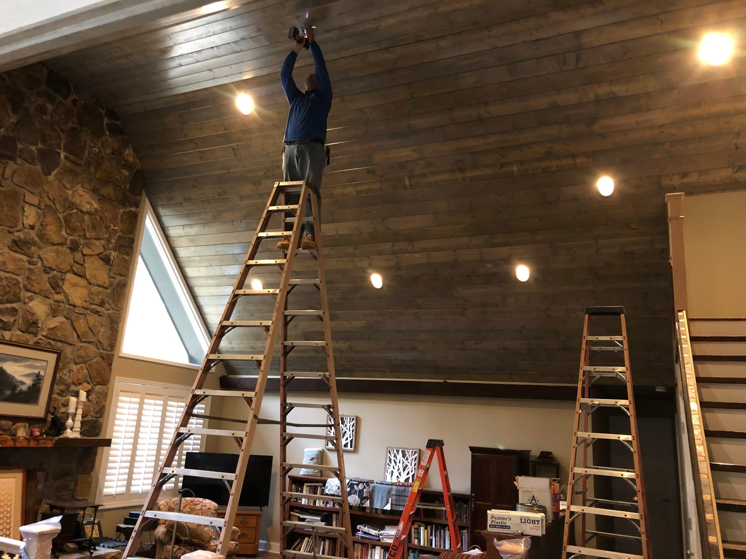 Recessed ceiling lighting installed in a residential living space
